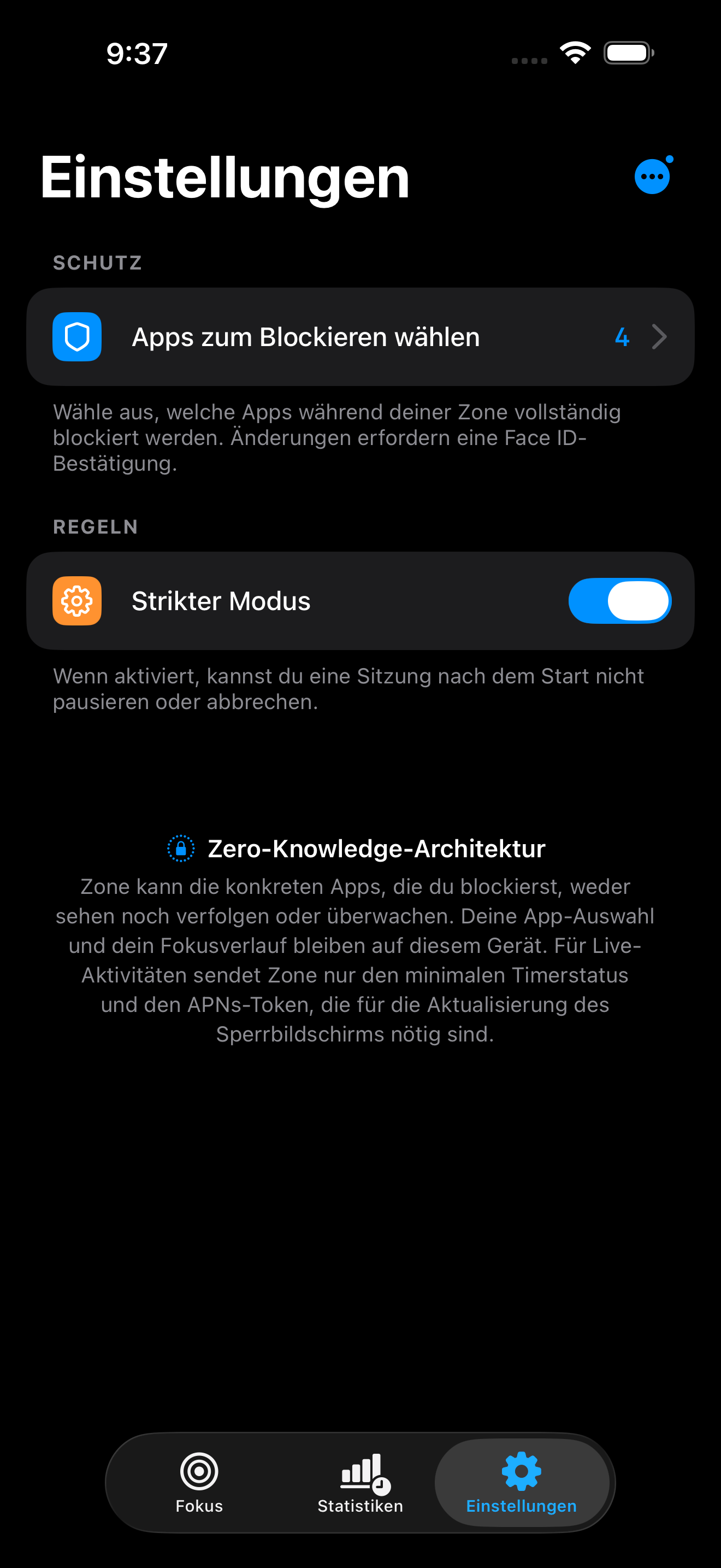 Einstellungen für den Strikten Modus in Zone