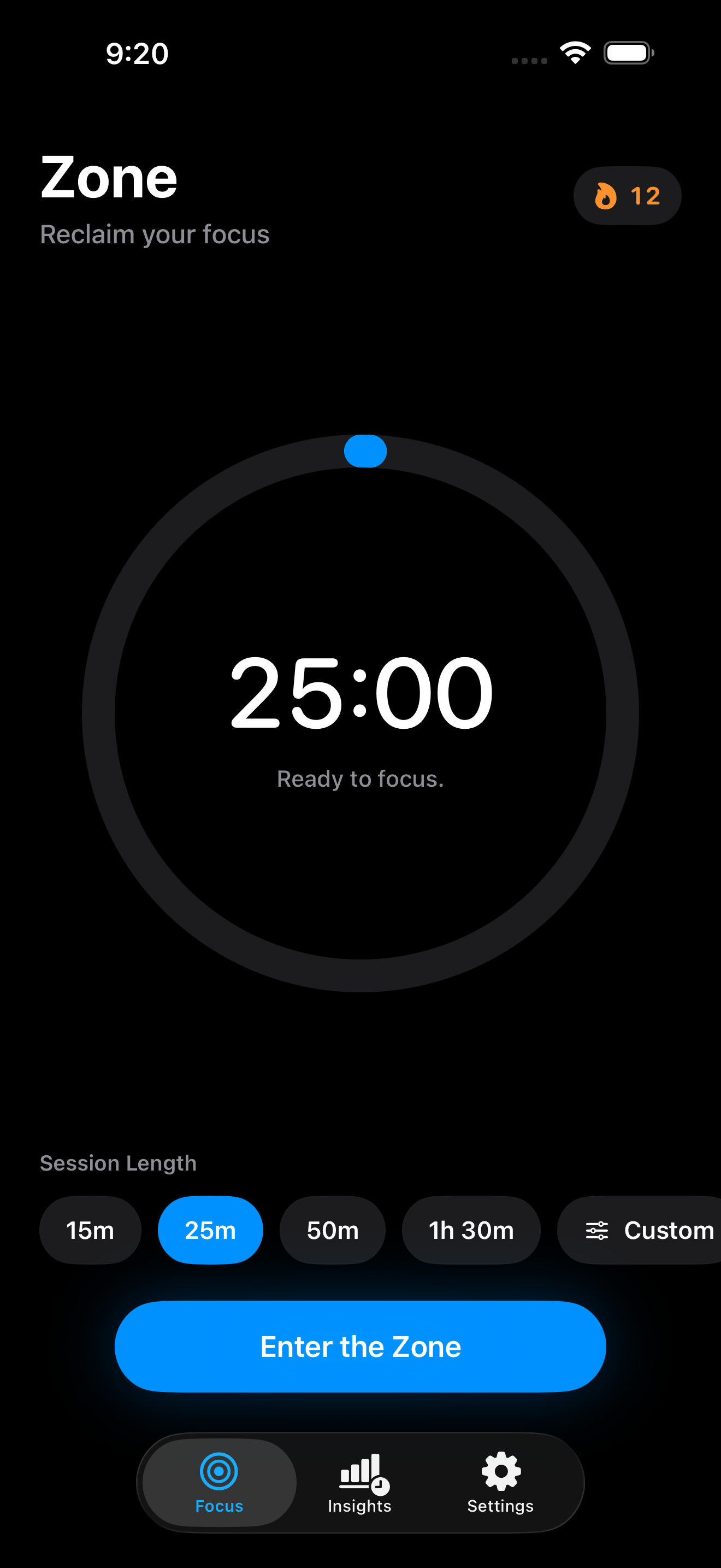 Zone timer interface