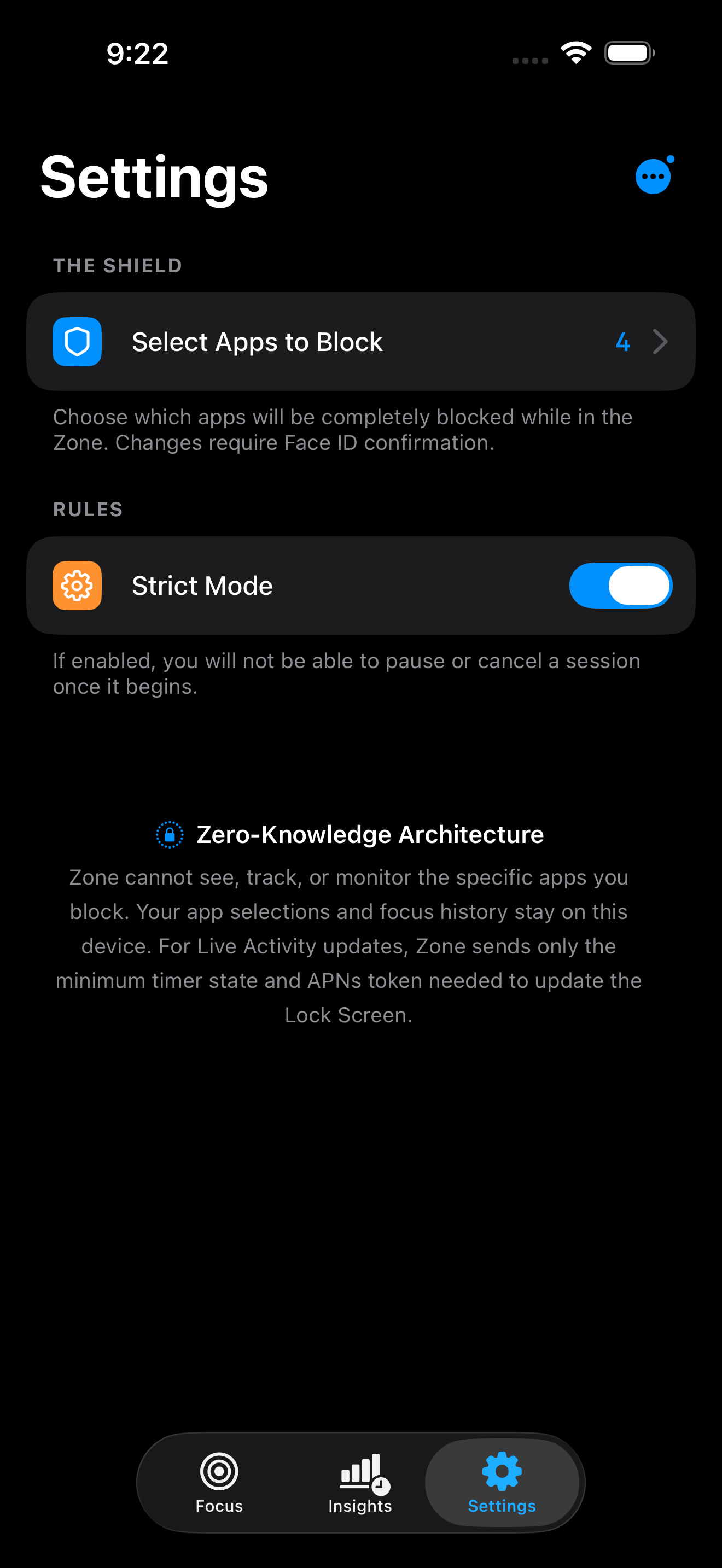 Zone Strict Mode settings