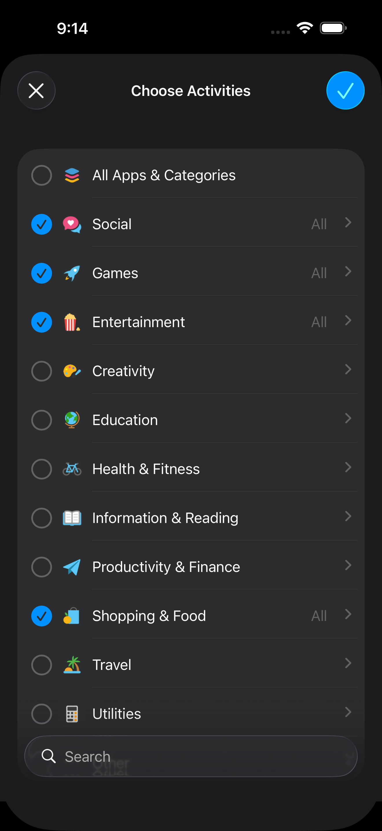Zone app selection