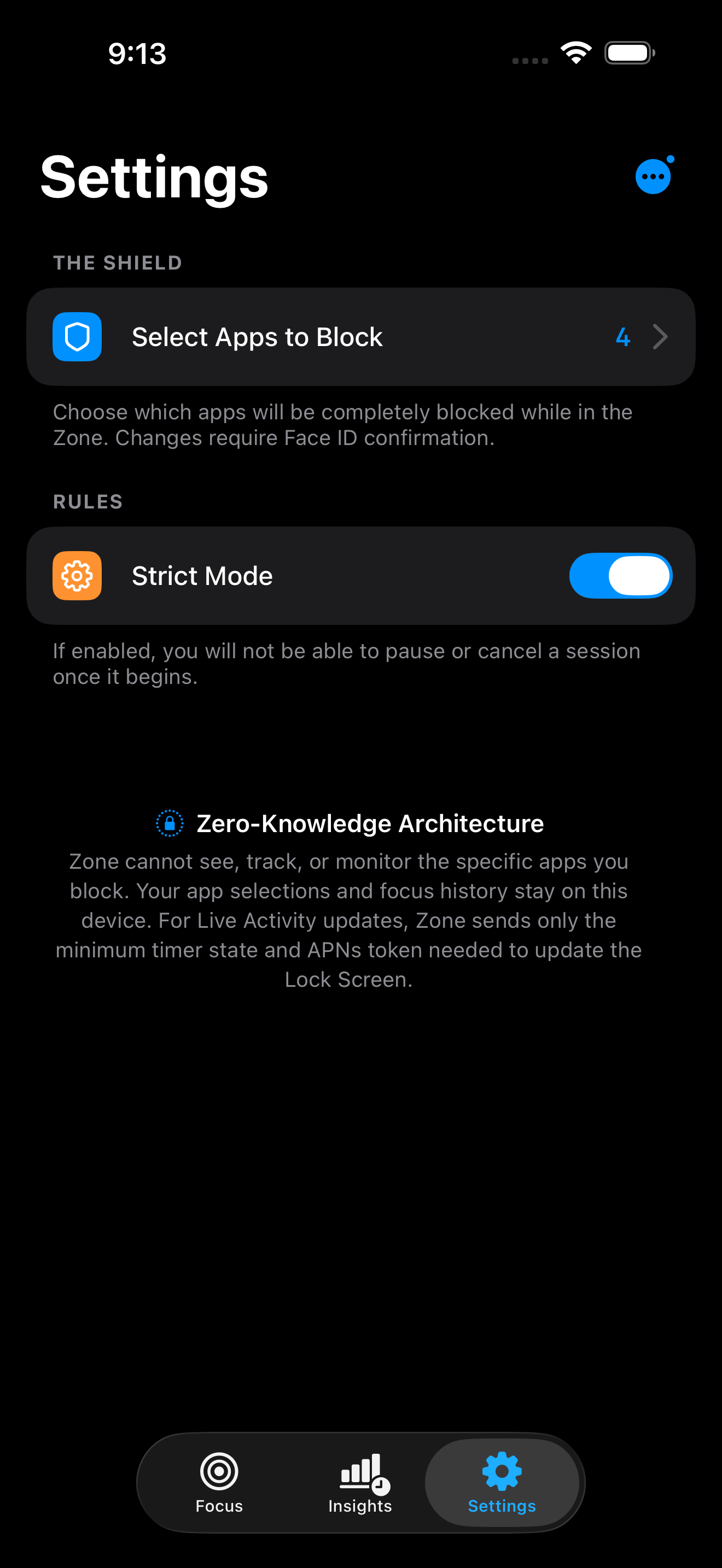 Zone Strict Mode settings