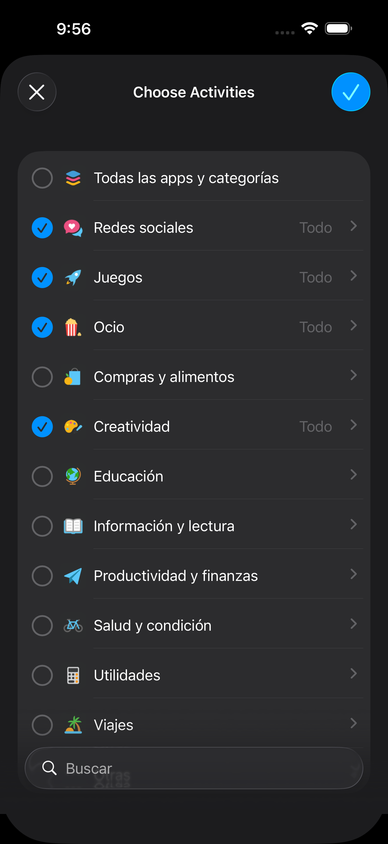 Selección de apps en Zone