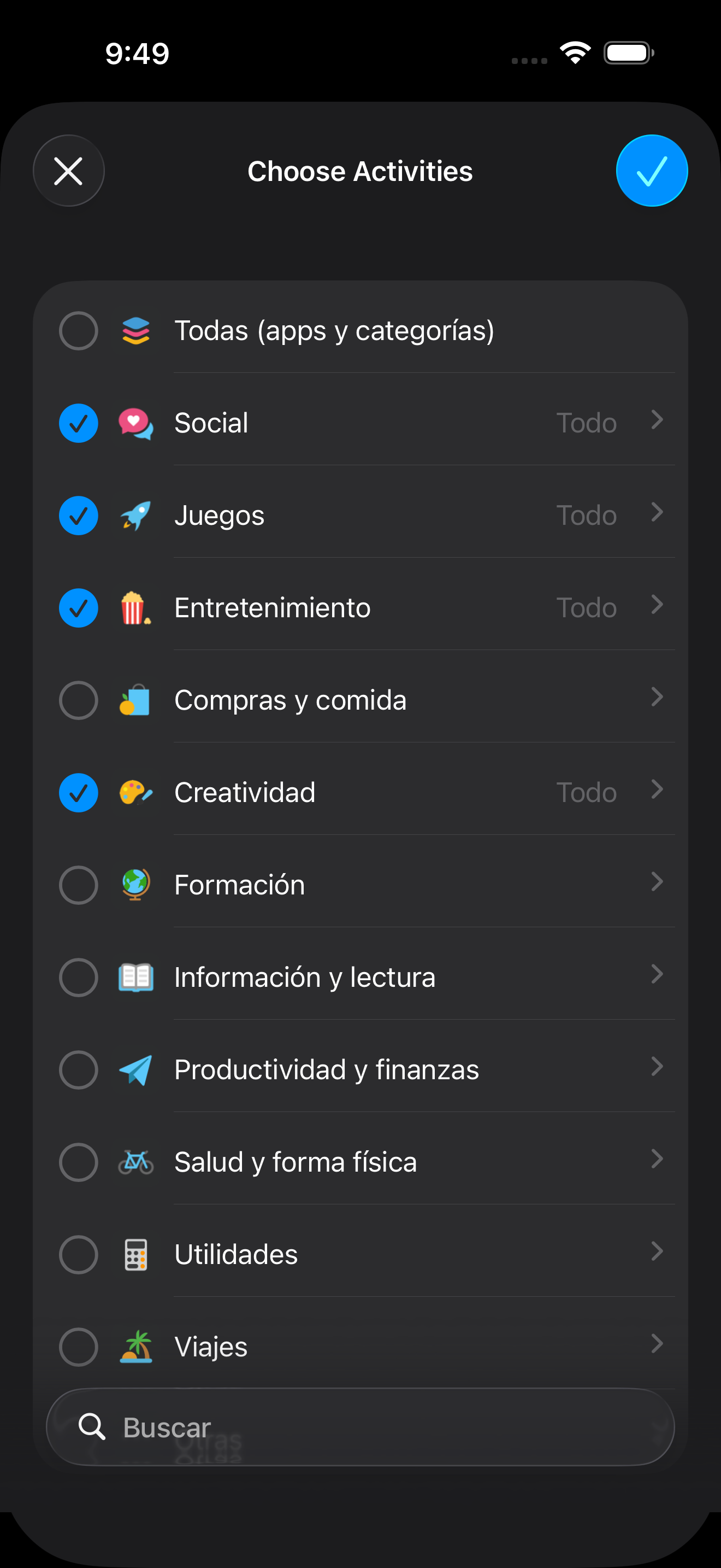 Selección de apps en Zone