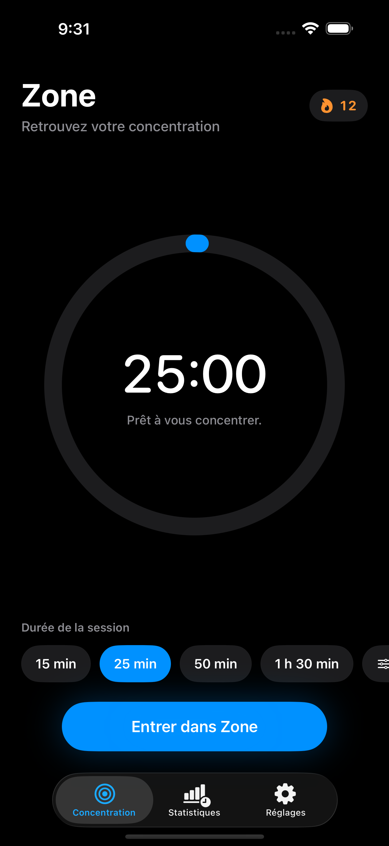 Interface du minuteur Zone