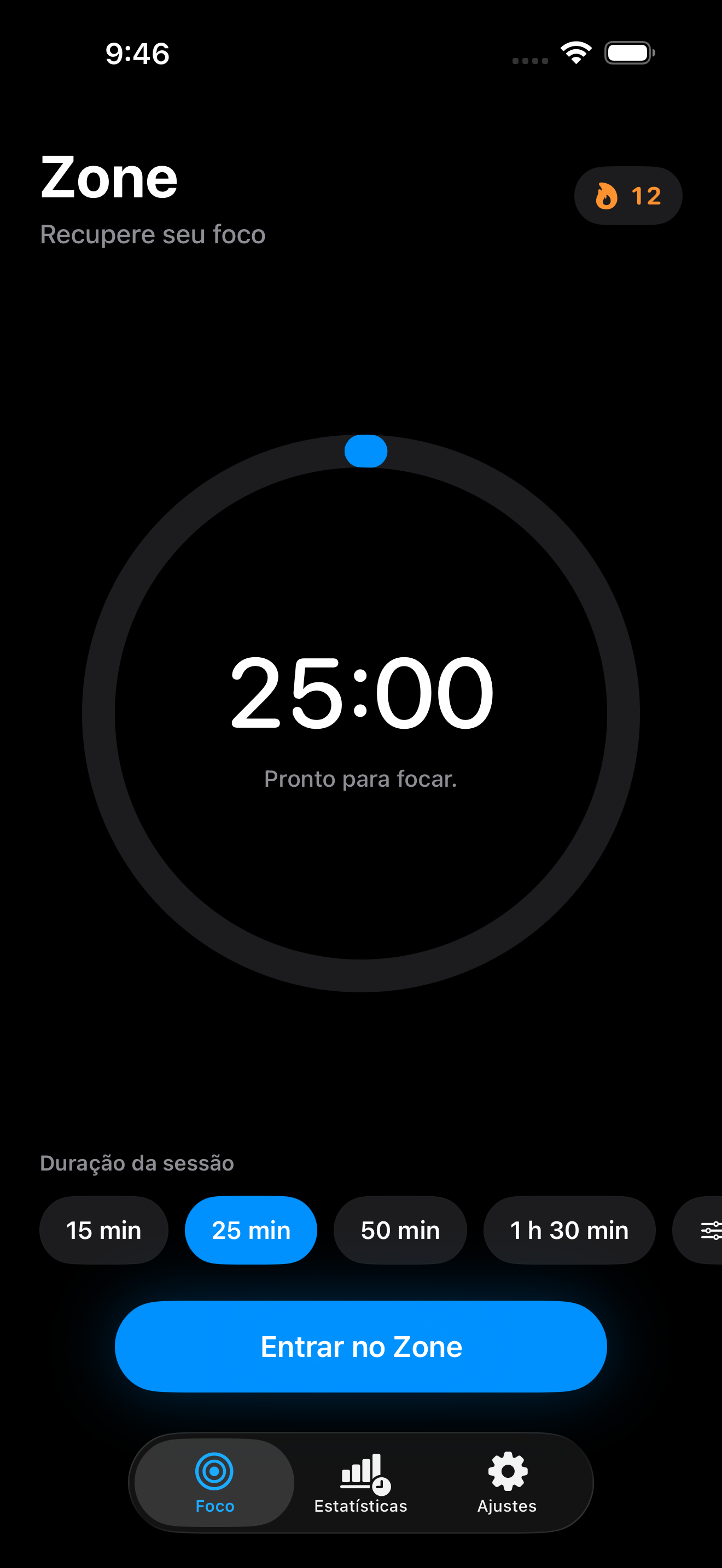 Interface do timer do Zone